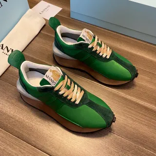 Lanvin Green Beige Layered Satin And Suede Upper Tan Flat Laces Lifestyle Sneakers
