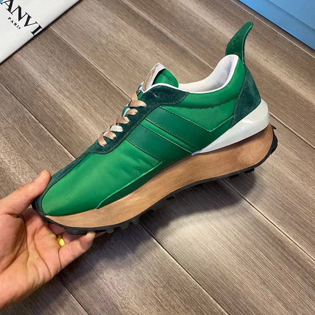 Lanvin Green Beige Layered Satin And Suede Upper Tan Flat Laces Lifestyle Sneakers 3