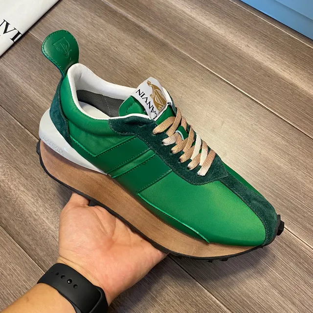 Lanvin Green Beige Layered Satin And Suede Upper Tan Flat Laces Lifestyle Sneakers 4