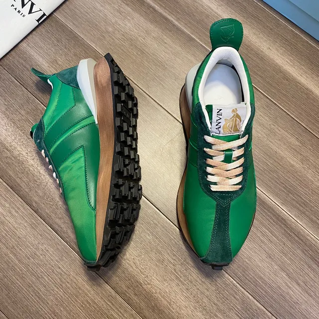 Lanvin Green Beige Layered Satin And Suede Upper Tan Flat Laces Lifestyle Sneakers 6