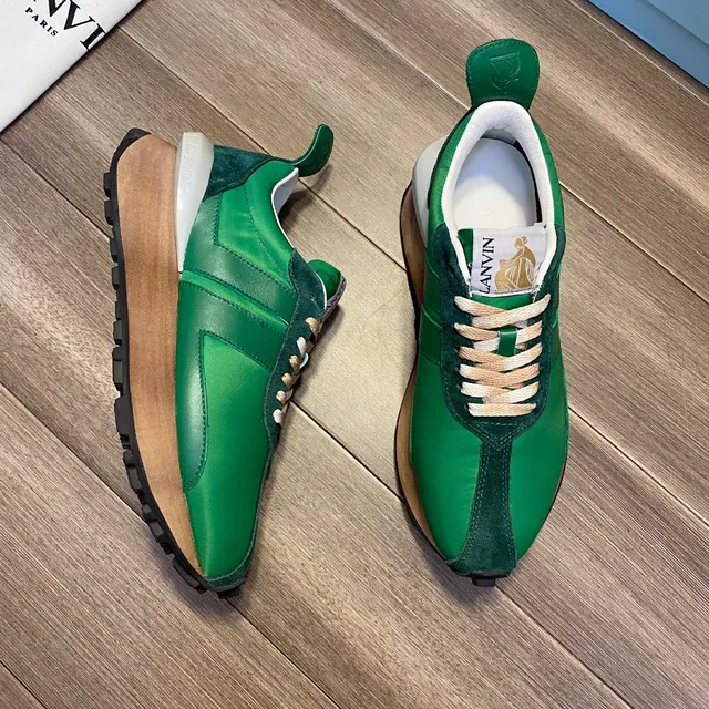 Lanvin Green Beige Layered Satin And Suede Upper Tan Flat Laces Lifestyle Sneakers 7
