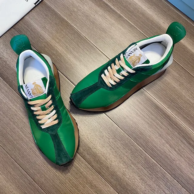 Lanvin Green Beige Layered Satin And Suede Upper Tan Flat Laces Lifestyle Sneakers 9