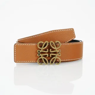 Loeve Anagram Belt Marrón Beige Texturizada Blanca Costura Contraste Cinturón de Cuero