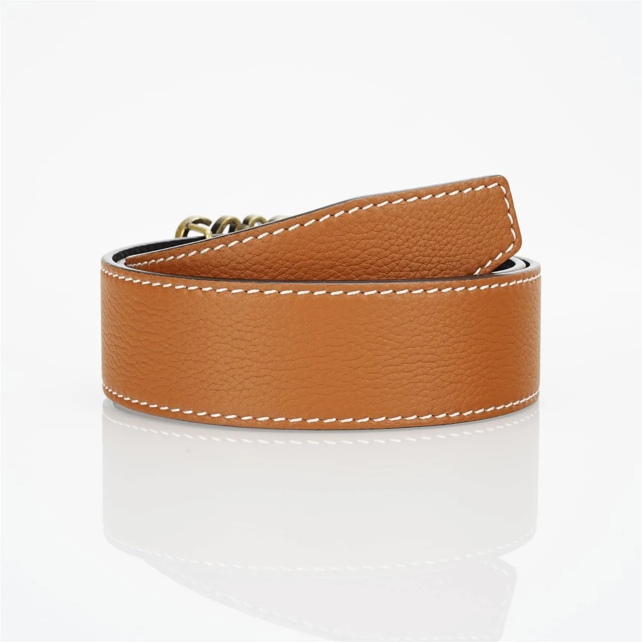 Loewe Anagram Belt Marron Beige Texturée Couture Blanche Contraste Cuir 3