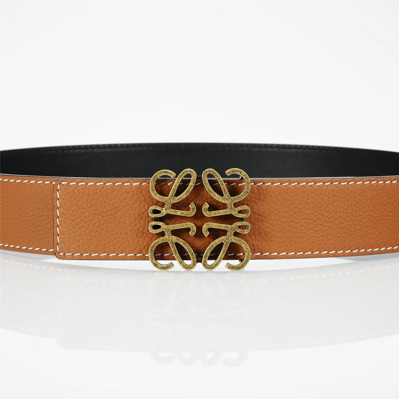Loewe Anagram Belt Marron Beige Texturée Couture Blanche Contraste Cuir 8
