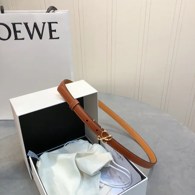 Loewe Anagram Belt marrom dourado estreito Contrast-Stitched couro cinto 2