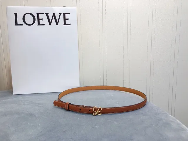 Loewe Anagram Belt marrom dourado estreito Contrast-Stitched couro cinto 3