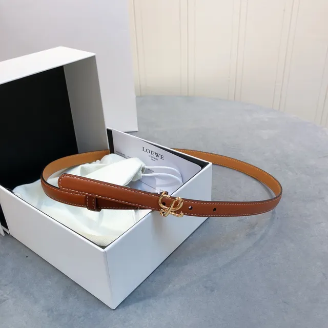Loewe Anagram Belt marrom dourado estreito Contrast-Stitched couro cinto 5