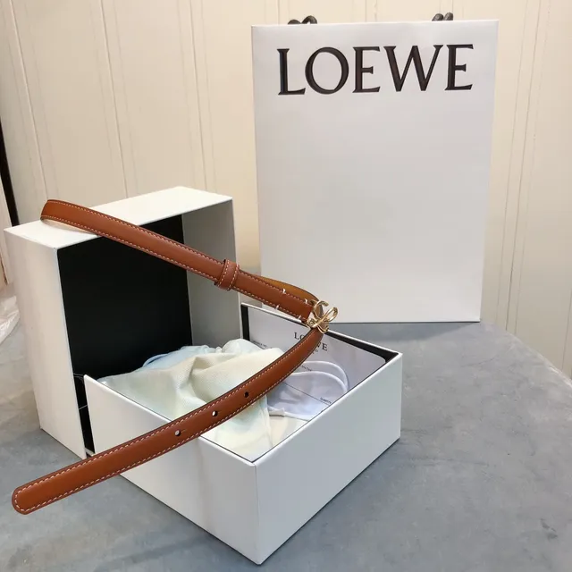Loewe Anagram Belt marrom dourado estreito Contrast-Stitched couro cinto 6