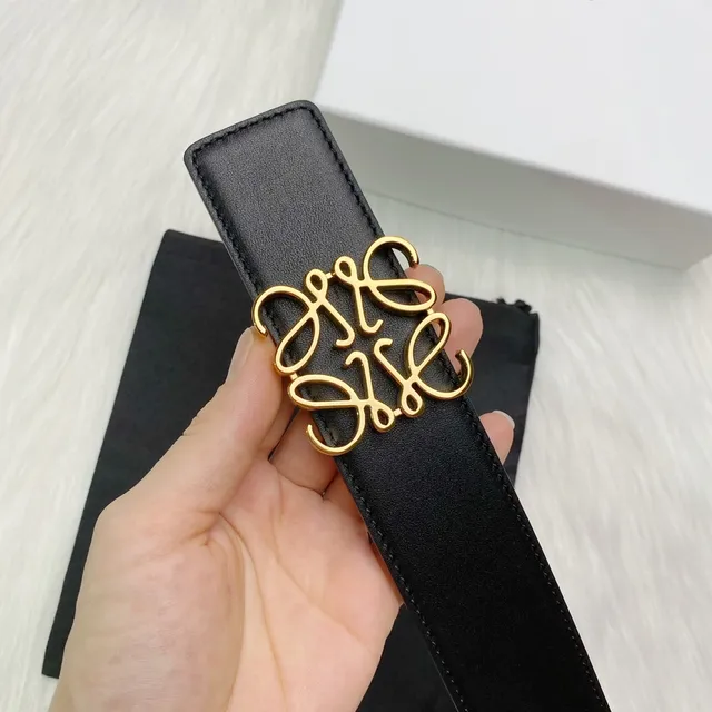 Loewe Anagram Black Gold Smooth Buckle Leather Belt 2
