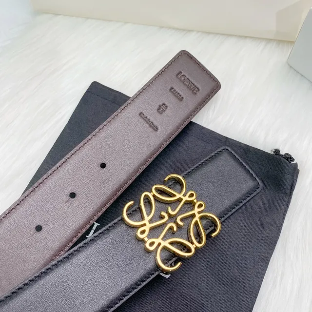 Loewe Anagram Black Gold Smooth Buckle Leather Belt 3