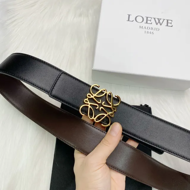 Loewe Anagram Black Gold Smooth Buckle Leather Belt 4