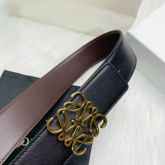 Loewe Anagram Black Gold Smooth Buckle Leather Belt 5