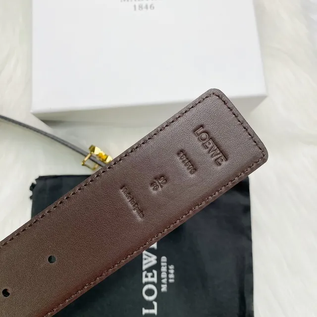 Loewe Anagram Black Gold Smooth Buckle Leather Belt 6