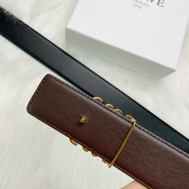 Loewe Anagram Black Gold Smooth Buckle Leather Belt 7