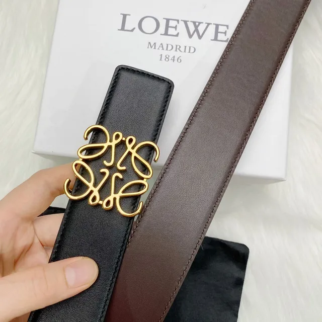 Loewe Anagram Black Gold Smooth Buckle Leather Belt 8