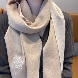 Loewe Anagram Embroidered Beige Cashmere Scarf