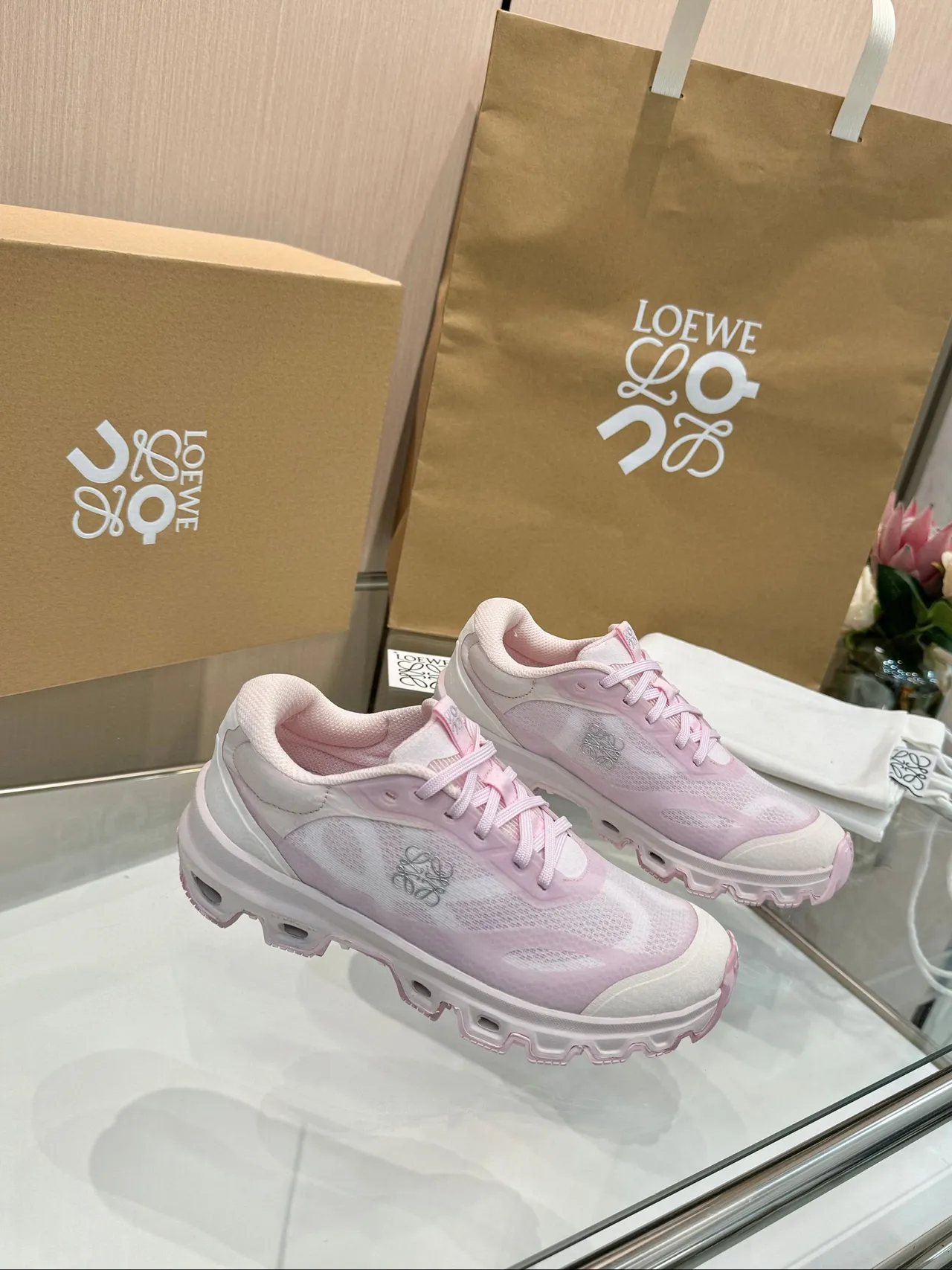 Loewe Flow Runner 2.0 Pink Mesh Chunky Sneakers 5