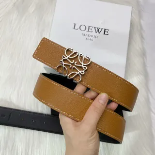 Loewe Gate Marrón Beige Granulado Costura Contraste Cinturón de Cuero