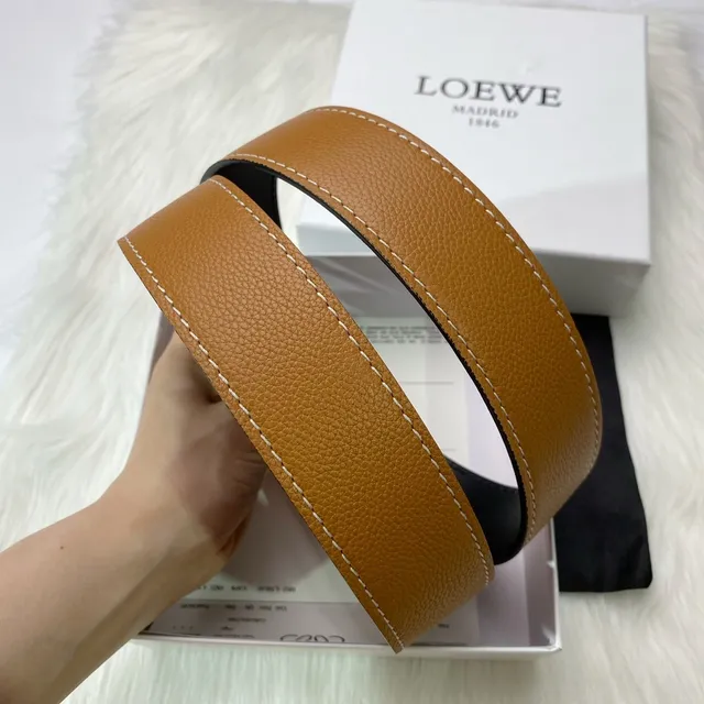 Loewe Gate Brown Beige Pebbled Contrast Stitching Leather Belt 4