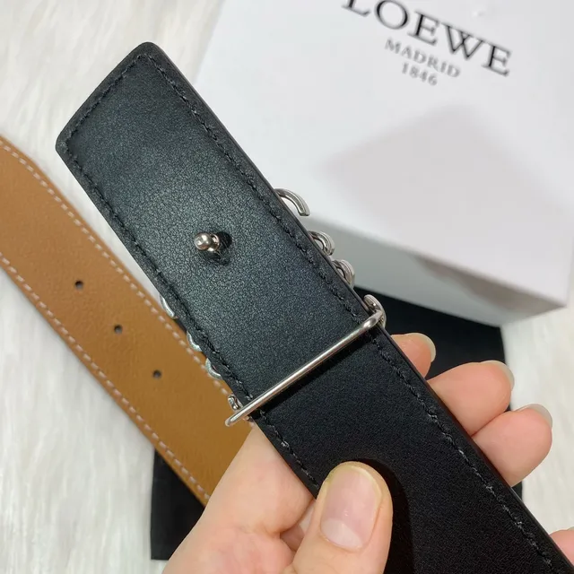 Loewe Gate Brown Beige Pebbled Contrast Stitching Leather Belt 6