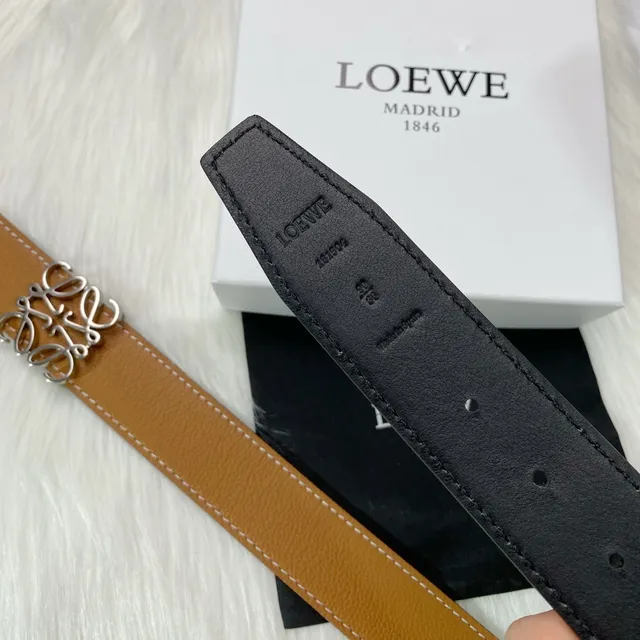 Loewe Gate Brown Beige Pebbled Contrast Stitching Leather Belt 7