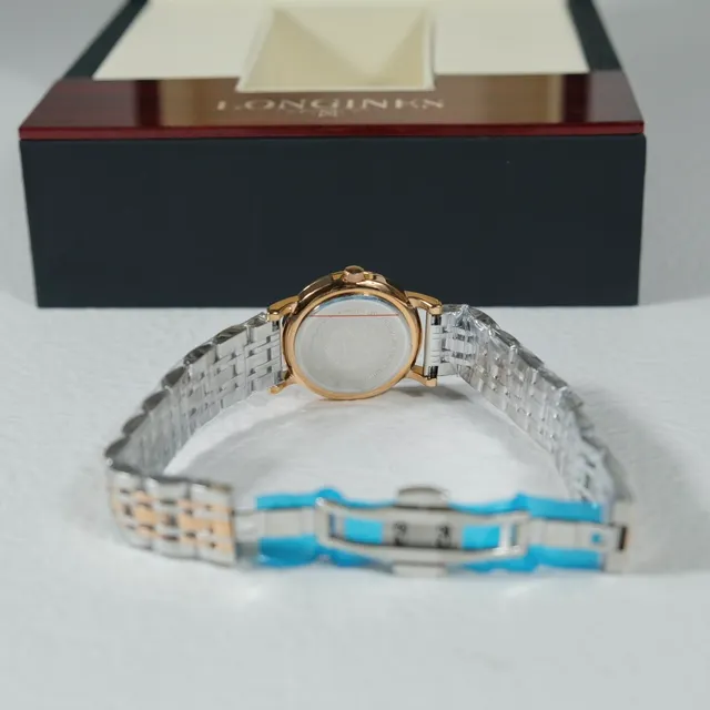 Longines Ouro Rosa Branco Aço Inoxidável Bisel de Diamantes Relógio de Quartzo 2