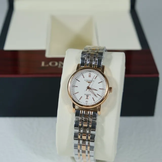 Longines Ouro Rosa Branco Aço Inoxidável Bisel de Diamantes Relógio de Quartzo 3