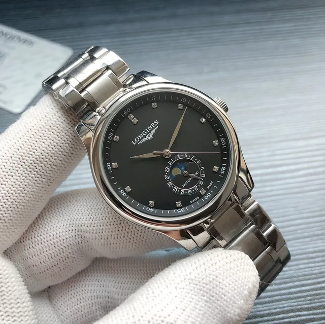 Longines Master Collection Black Silver Round Stainless Steel Case Moon Phase Complication Mechanical Watch 4