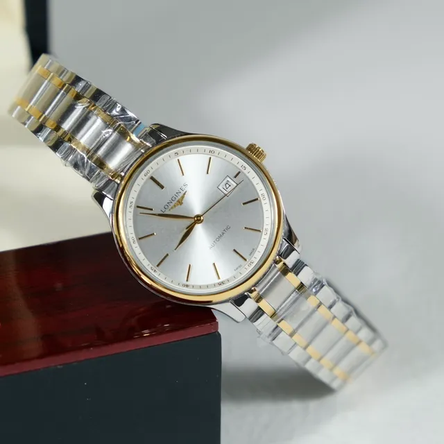 Longines Silver Gold Two-Tone Stainless Steel Sunray Dial Mechanical Watch 3