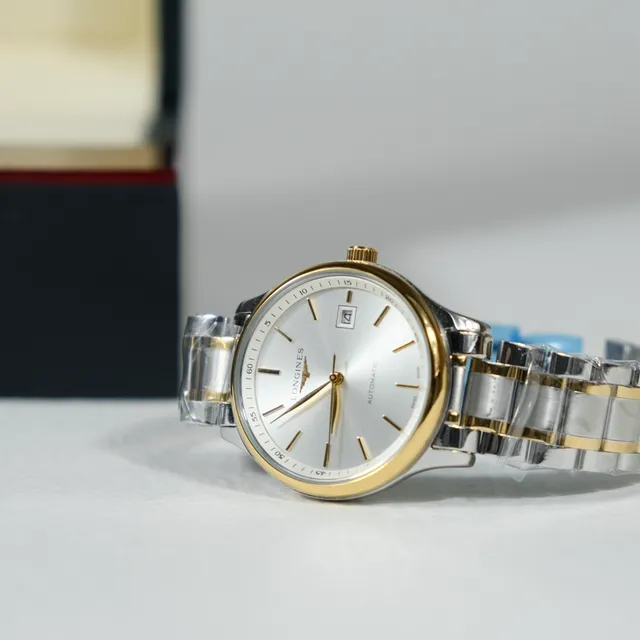 Longines Silver Gold Two-Tone Stainless Steel Sunray Dial Mechanical Watch 5