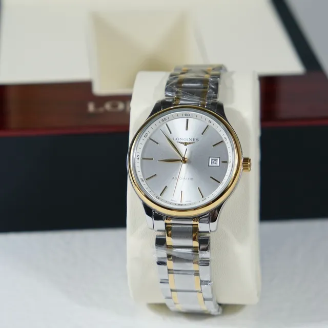 Longines Silver Gold Two-Tone Stainless Steel Sunray Dial Mechanical Watch 6