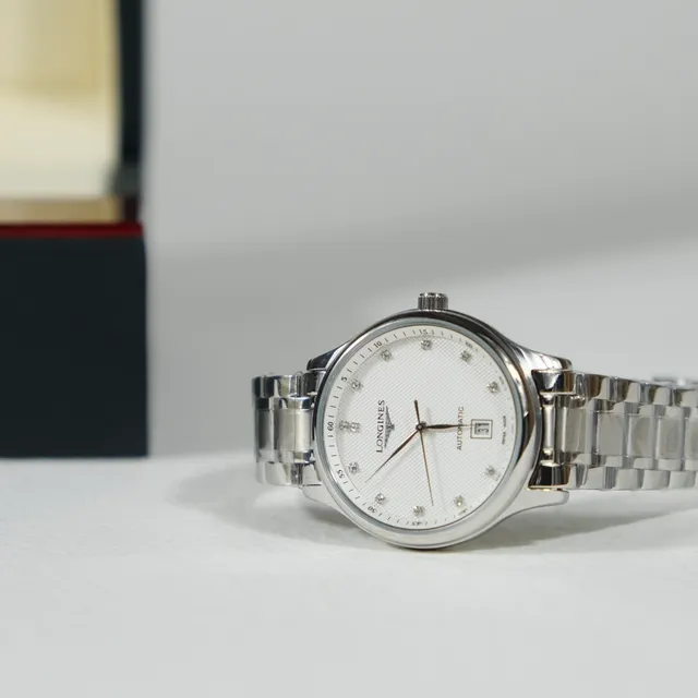 Longines Acero Inoxidable Blanco Plateado Dial Guilloché Reloj Mecánico 4