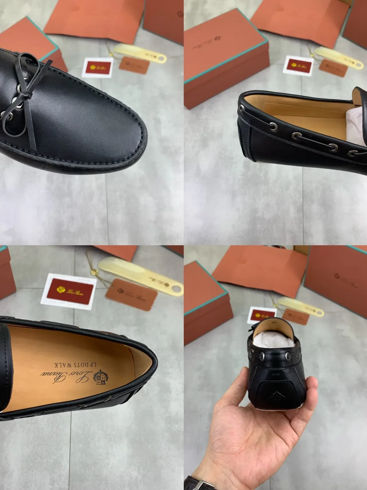 Loro Piana Black Leather Eyelet Bow Loafer 2