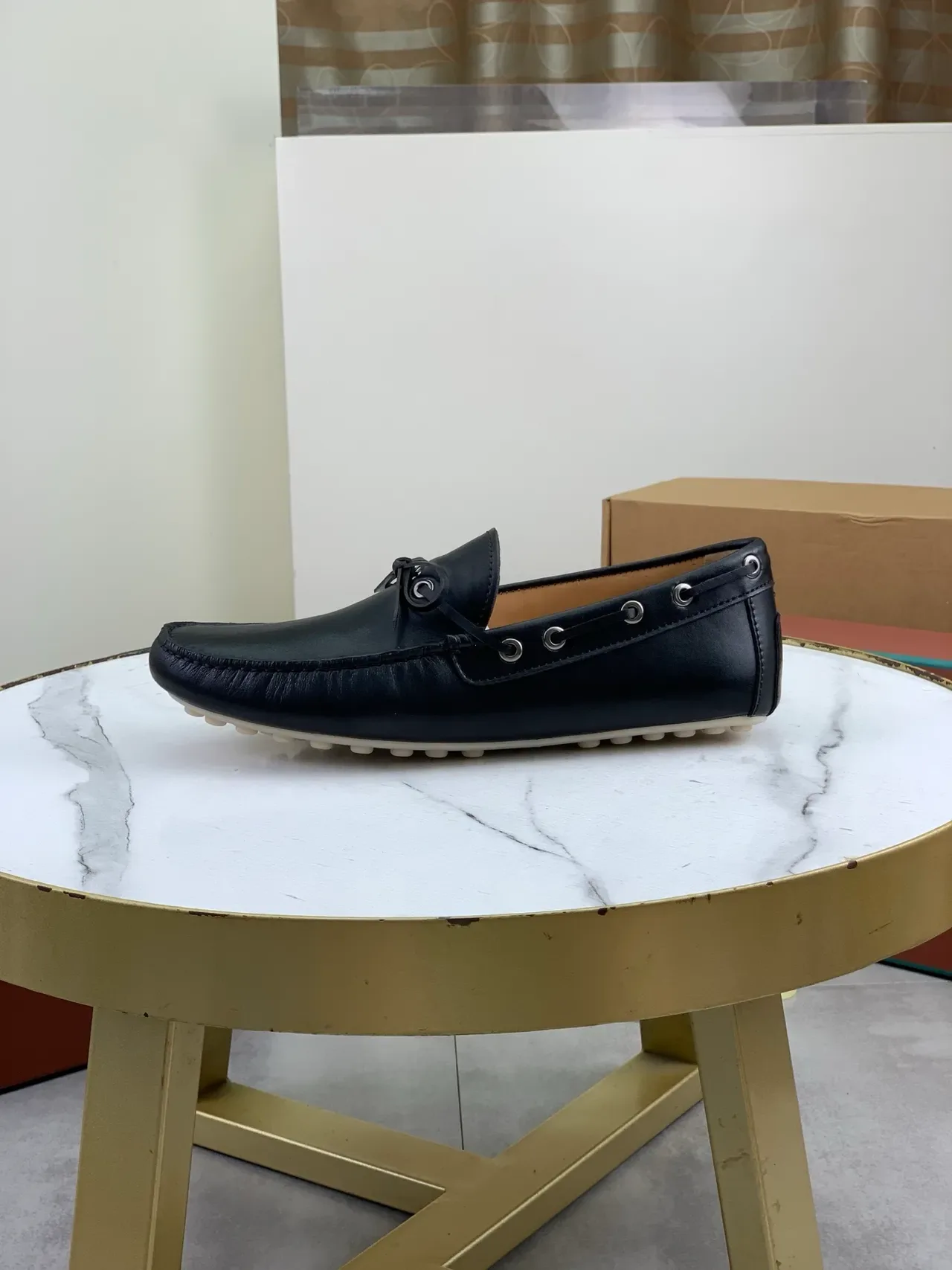 Loro Piana Black Leather Eyelet Bow Loafer 5