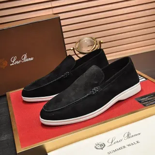 Loro Piana Black White Suede Rubber Sole Loafer