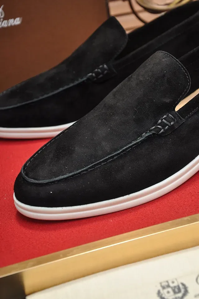 Loro Piana Black White Suede Rubber Sole Loafer 3