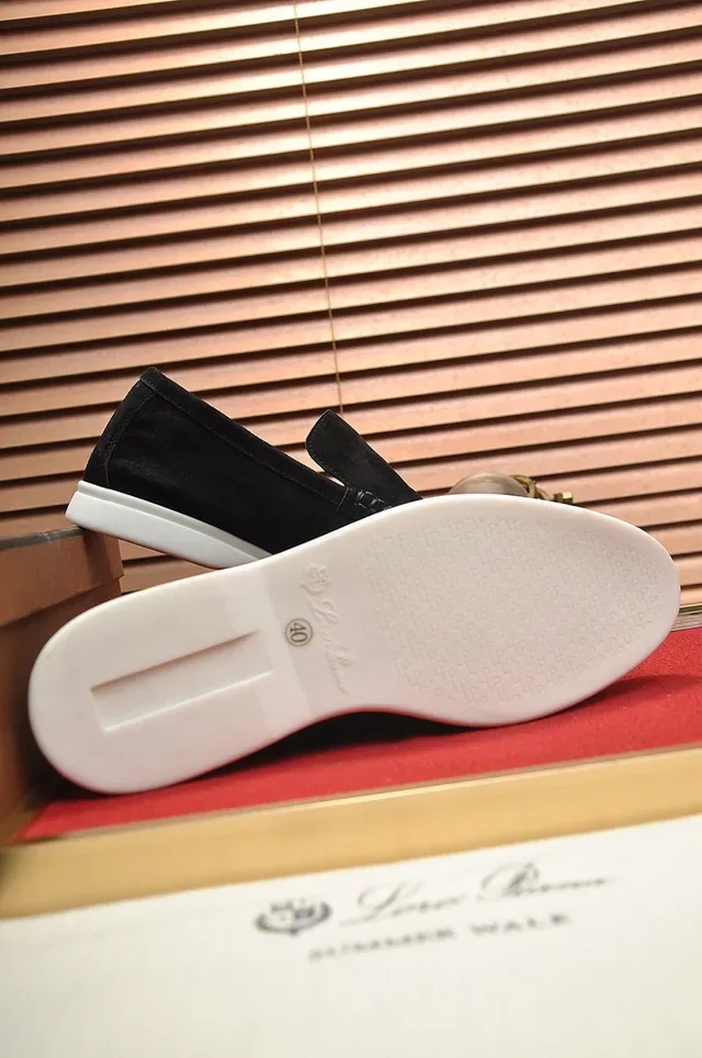 Loro Piana Black White Suede Rubber Sole Loafer 4
