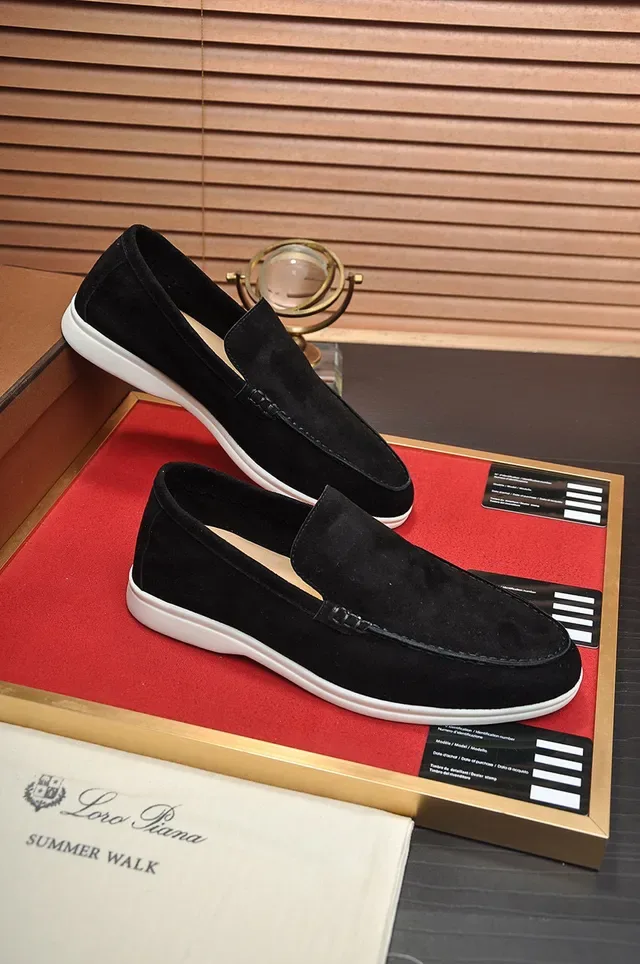 Loro Piana Black White Suede Rubber Sole Loafer 5
