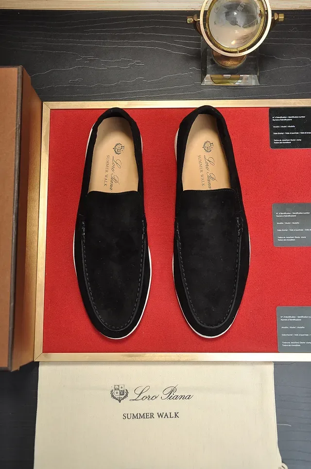 Loro Piana Black White Suede Rubber Sole Loafer 6