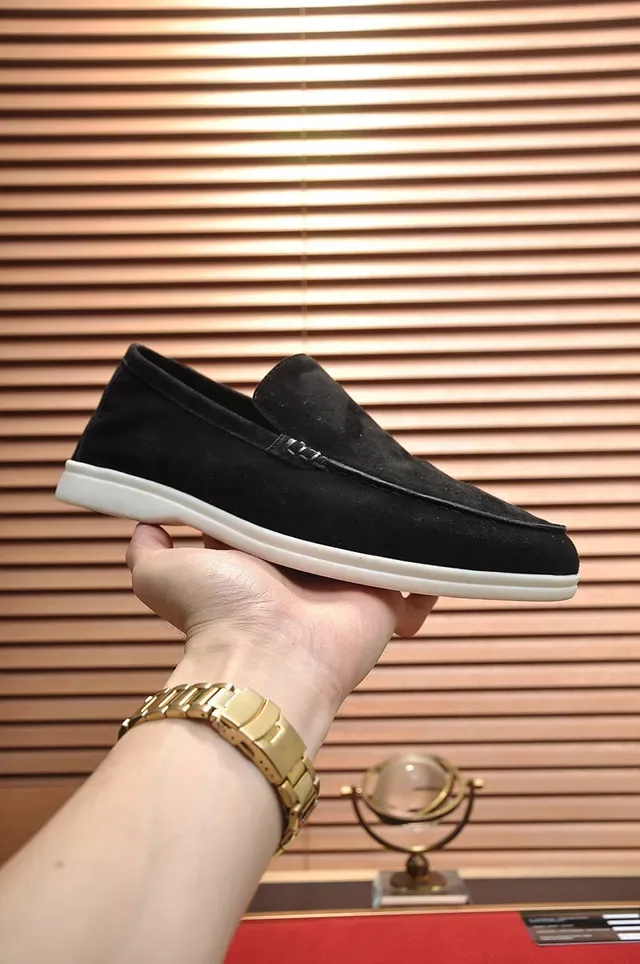 Loro Piana Black White Suede Rubber Sole Loafer 8