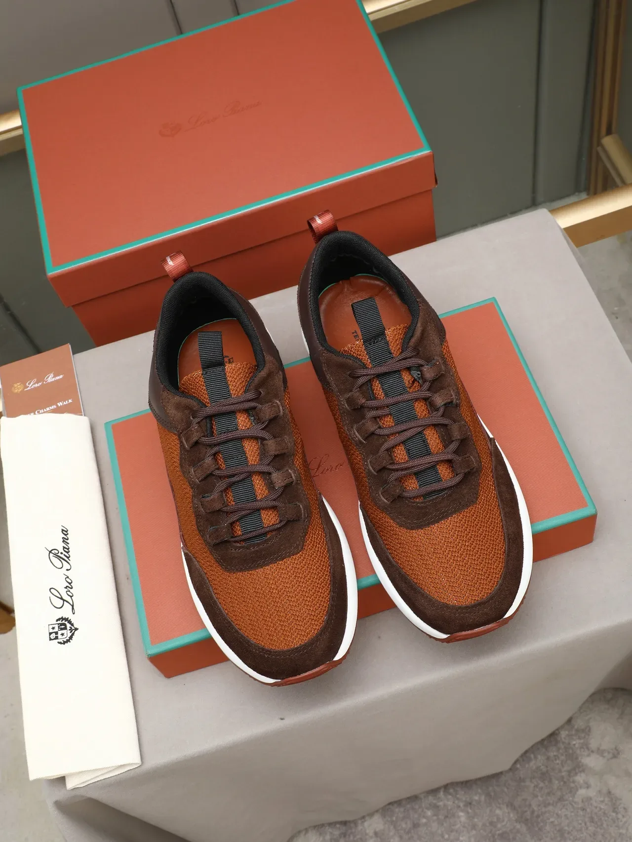 Loro Piana Brown Beige Mixed-Material Upper Knit And Suede Paneling Sneakers 2