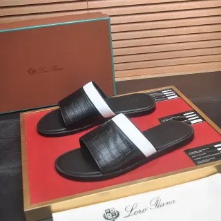 Loro Piana Croc-Embossed Black and White Slipper