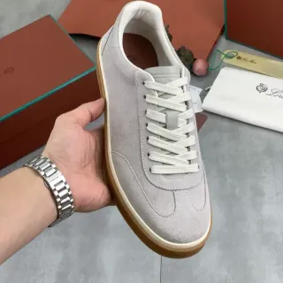 Loro Piana Gray Beige Suede Upper Gum Rubber Sole Lifestyle Sneakers