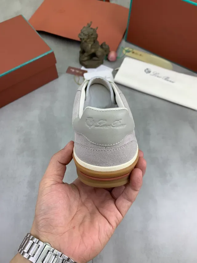Loro Piana Gray Beige Suede Upper Gum Rubber Sole Lifestyle Sneakers 4
