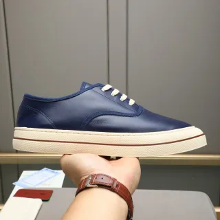 Loro Piana Navy Beige Smooth Leather Upper Contrast Cream Laces Casual Shoes