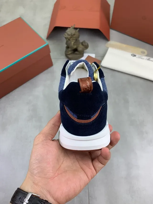 Loro Piana Navy Brown Wool-Blend Upper Suede Overlays Sneakers 4