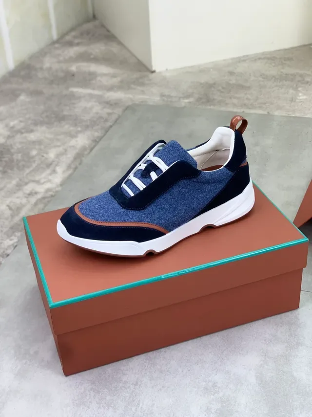 Loro Piana Navy Brown Wool-Blend Upper Suede Overlays Sneakers 5