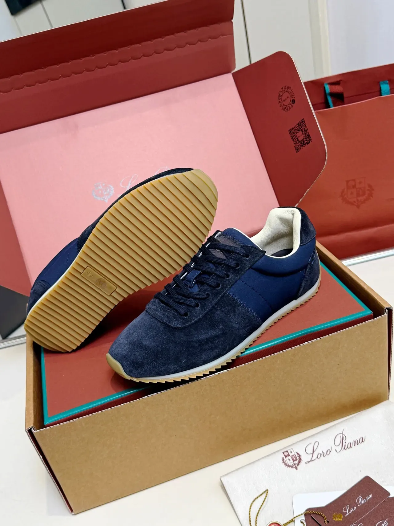 Loro Piana Navy Suede and Fabric Low-Top Lifestyle Sneaker 3