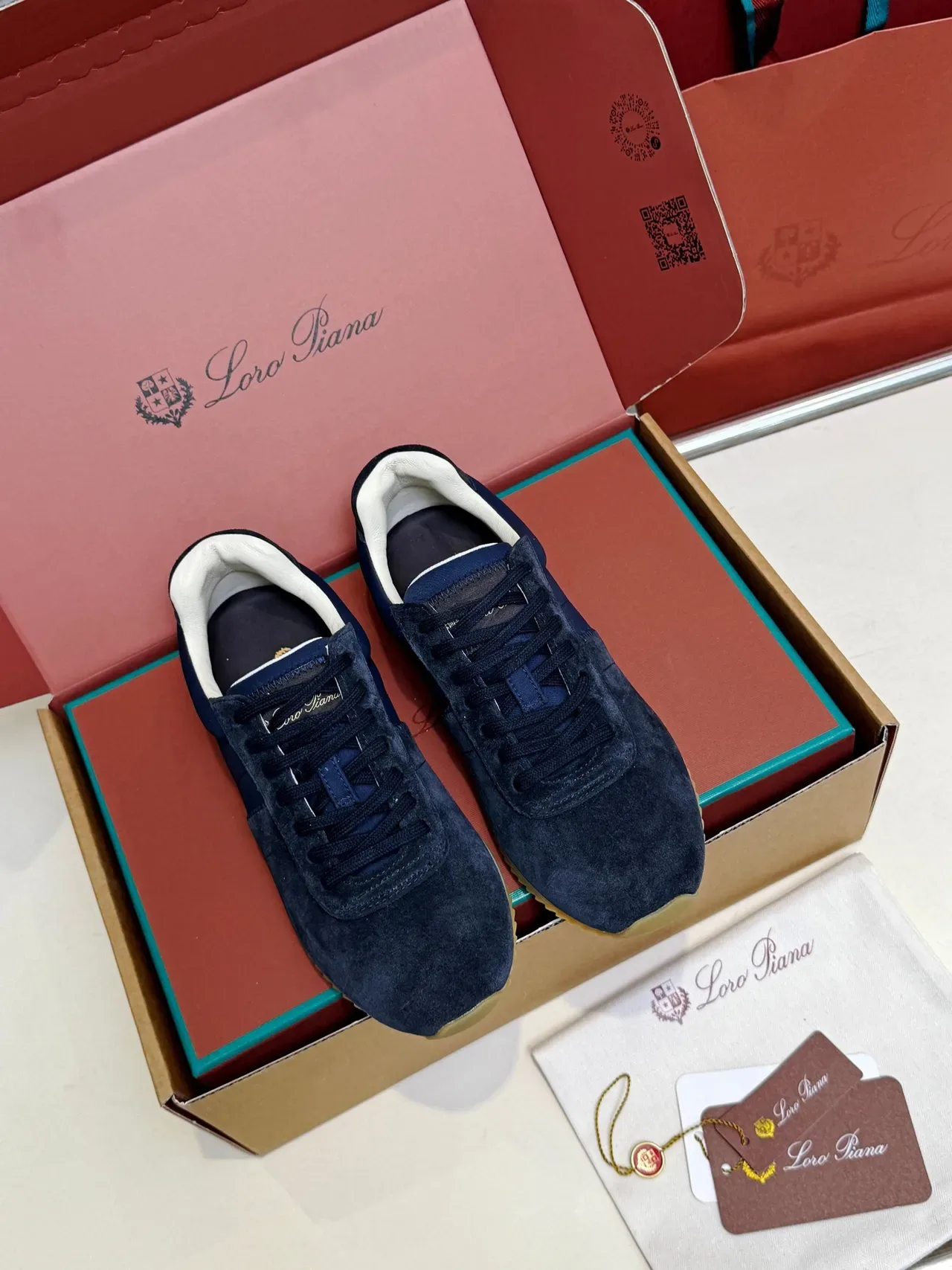 Loro Piana Navy Suede and Fabric Low-Top Lifestyle Sneaker 5